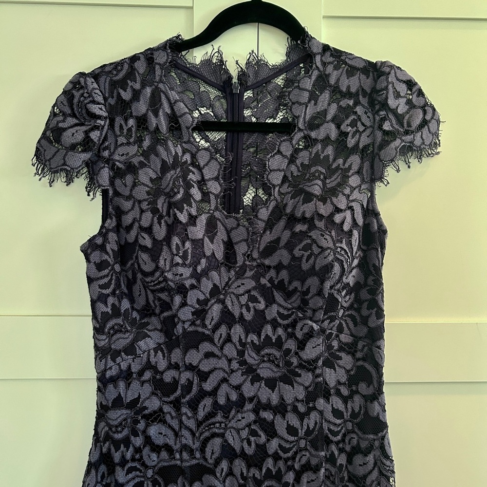 Eliza J Scalloped Edge Lace Gown (Size 10) Navy Blue